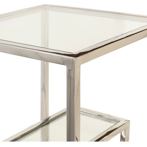 Surya Ascalon Modern Glass Top With Metallic Silver Stainless Steel Base Accent Side Table AOC-003 - Image 3