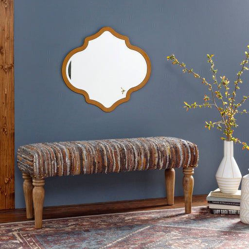 Surya Anthracite Rustic Modern Hand Woven Fabric Bench With Natural Wood Base ATE-002 - Image 1