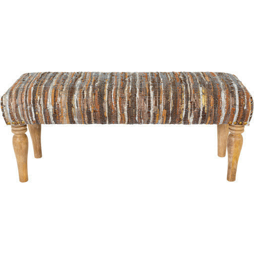 Surya Anthracite Rustic Modern Hand Woven Fabric Bench With Natural Wood Base ATE-002 - Image 3