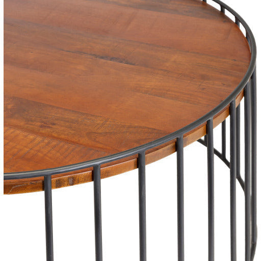 Surya Asmayra Modern Brown Wood Top With Black Metal Base Round Coffee Table AYM-001 - Image 3