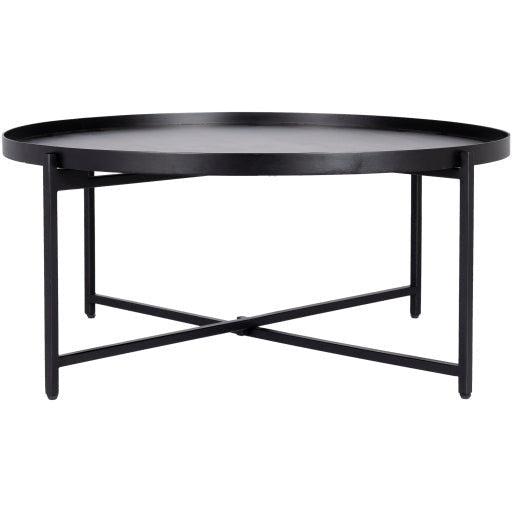 Surya Aracruz Modern Black Wood Top With Black Metal Round Coffee Table AZU-001 - Image 3