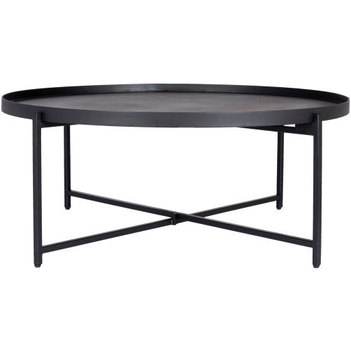 Surya Aracruz Modern Black Wood Top With Black Metal Base Round Coffee Table AZU-002 - Image 2