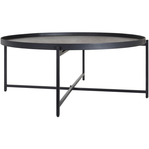 Surya Aracruz Modern Black Wood Top With Black Metal Base Round Coffee Table AZU-002 - Image 3