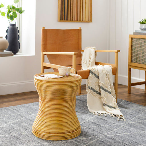 Surya Balinese Modern Brown Rattan Round Accent Side Table BAS-003