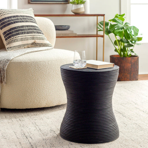 Surya Balinese Modern Black Rattan Round Accent Side Table BAS-004