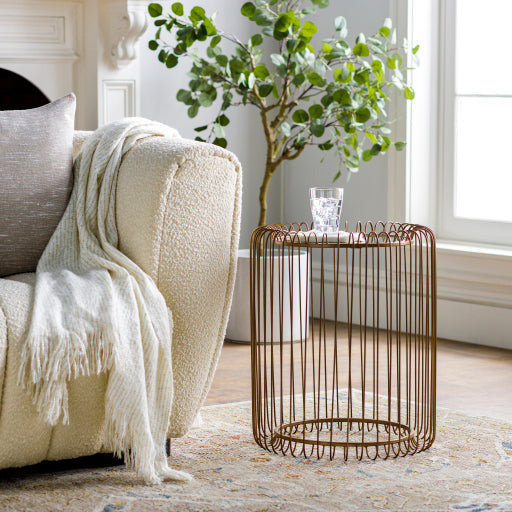 Surya Camelot Modern Mirror Top With Metallic Gold Base Round Accent Side Table CEM-001