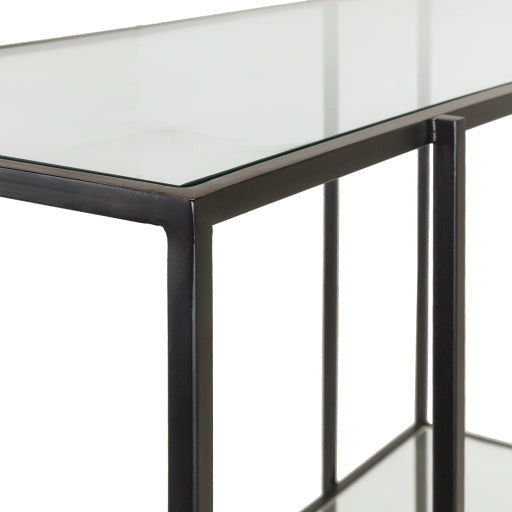 Surya Alecsa Modern Glass Top & Black Metal Base With Mirrored Bottom Shelf Console Table EAA-003 - Image 2