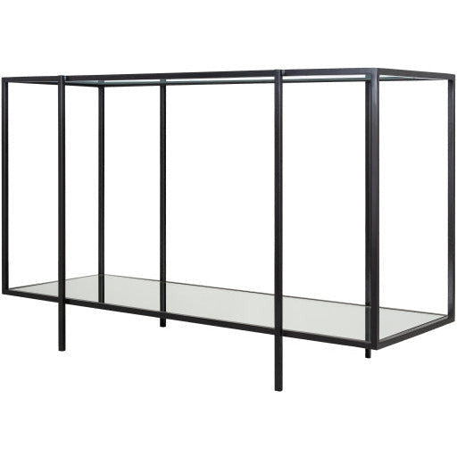 Surya Alecsa Modern Glass Top & Black Metal Base With Mirrored Bottom Shelf Console Table EAA-003 - Image 3