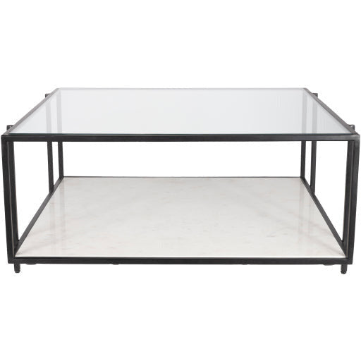 Surya Alecsa Modern Glass Top With Metal & Marble Base Square Coffee Table EAA-006 - Image 3