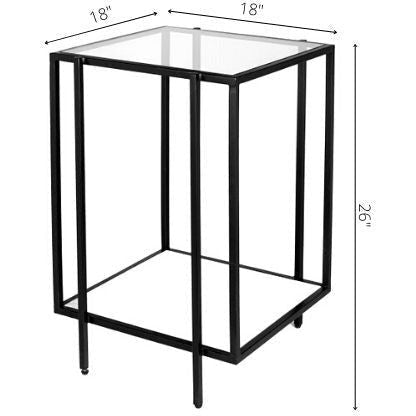 Surya Alecsa Modern Glass Top & Black Metal Base With Marble Shelf Bottom Accent Side Table EAA-007 - Image 3