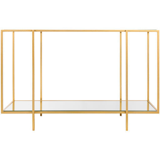 Surya Alecsa Modern Glass Top & Gold Metal Base With Mirrored Bottom Shelf Console Table EAA-013 - Image 3