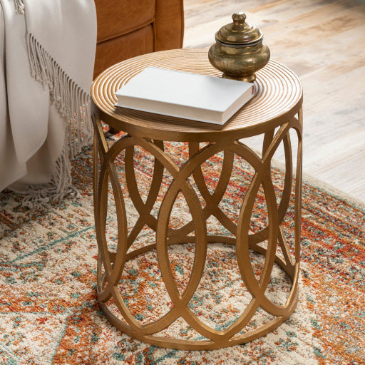 Surya Earnshaw Modern Metallic Brass Round Accent Side Table EAW-001