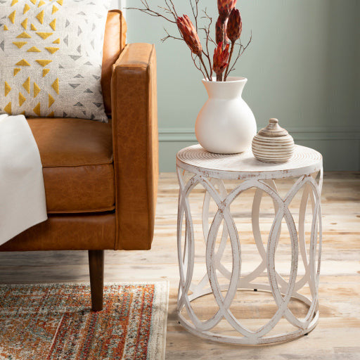 Surya Earnshaw Modern White Top With White Metal Base Round Accent Side Table EAW-003