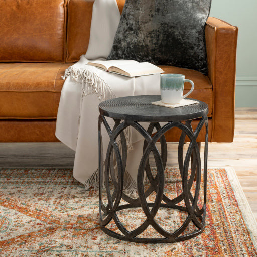 Surya Earnshaw Modern Charcoal Gray Metal Round Accent Side Table EAW-004