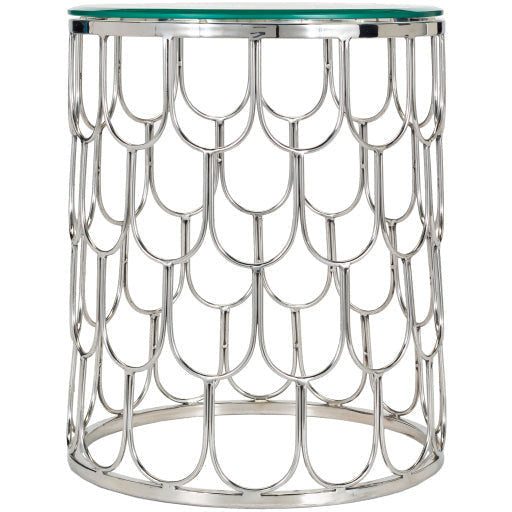 Surya Cage Modern Glass Top With Metallic Silver Stainless Steel Base Accent Side Table GEA-001 - Image 2