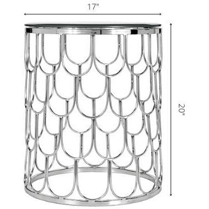 Surya Cage Modern Glass Top With Metallic Silver Stainless Steel Base Accent Side Table GEA-001 - Image 3