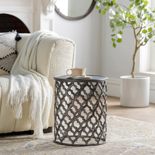 Surya Hammett Modern Charcoal Metal Round Accent Side Table HMMT-101