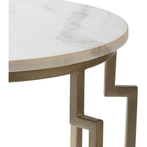 Surya Hendrix Modern White Marble Top With Champagne Metal Base Round Accent Side Table HNX-001 - Image 3