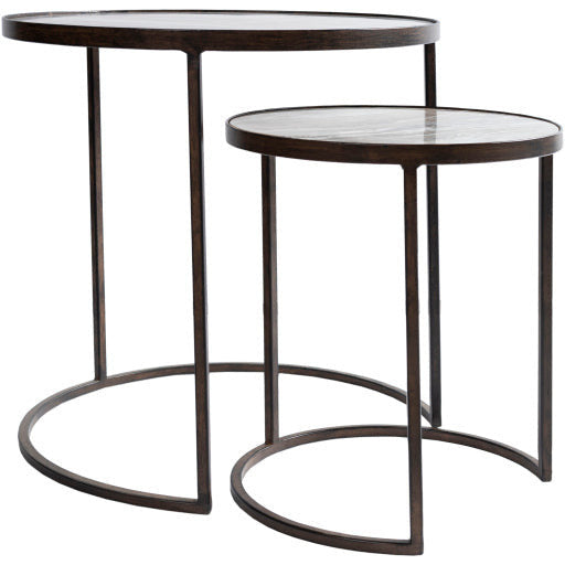 Surya Hearthstone Modern Gray Stone Top With Black Metal Base Set of 2 Nesting Accent Side Tables HTS-002 - Image 1