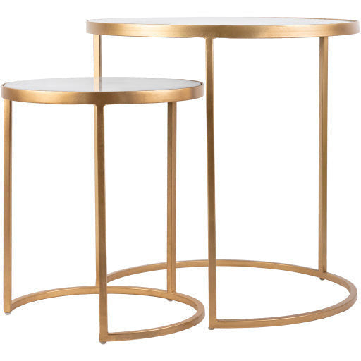 Surya Hearthstone Modern Marble Too With Metallic Gold Base Set of 2 Nesting Accent Side Tables HTS-004 - Image 3