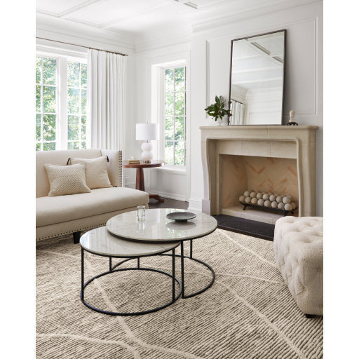 Surya Hearthstone Modern White Marble With Black Base Round Nesting Coffee Tables HTS-005 - Image 1