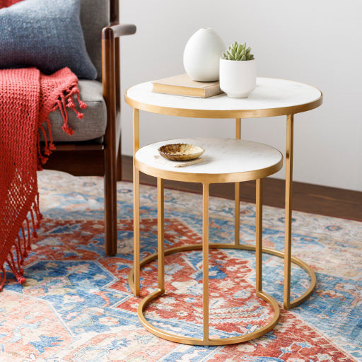 Surya Hearthstone Modern Marble Top With Gold Metal Base Set of 2 Nesting Accent Side Tables HTS-007 - Image 1