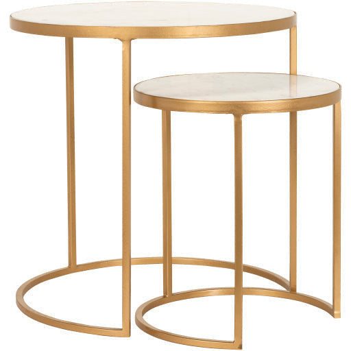 Surya Hearthstone Modern Marble Top With Gold Metal Base Set of 2 Nesting Accent Side Tables HTS-007 - Image 2
