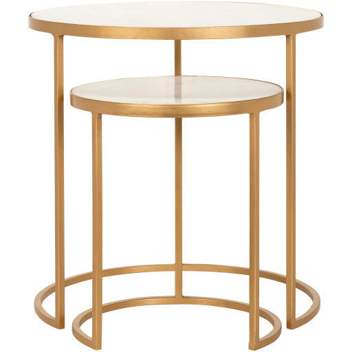 Surya Hearthstone Modern Marble Top With Gold Metal Base Set of 2 Nesting Accent Side Tables HTS-007 - Image 3