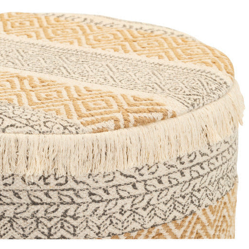 Surya Isaiah Modern Boho Cream, Tan & Charcoal Jute Pouf Ottoman IIH-002 - Image 3