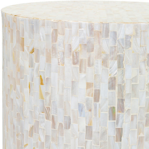 Surya Iridescent Modern Ivory & Gray Shell and Wood Round Accent Side Table ISC-001 - Image 2
