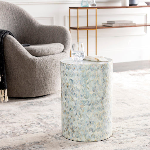 Surya Iridescent Modern Shell and Wood Round Accent Side Table  ISC-002 - Image 1