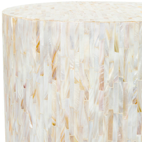 Surya Iridescent Modern Ivory & Tan Shell and Wood Round Accent Side Table ISC-003 - Image 3