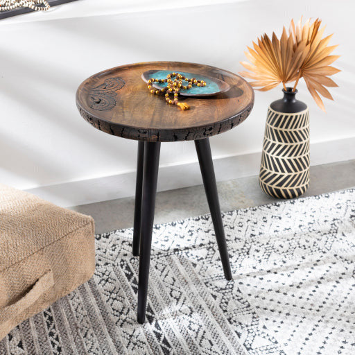Surya Kavya Rustic Modern Wood Top With Black Metal Base Round Accent Side Table KAV-001 - Image 3