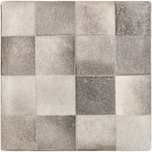 Surya Laredo Modern Rustic Hair On Hide Gray Patchwork Leather Ottoman LRO-001 - Image 2