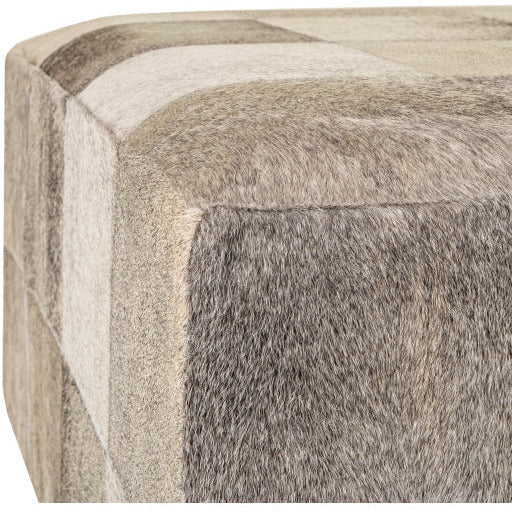 Surya Laredo Modern Rustic Hair On Hide Gray Patchwork Leather Ottoman LRO-001 - Image 3
