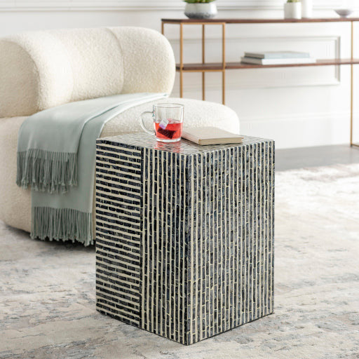 Surya Lharysa Modern Black & Cream Shell and Wood Accent Side Table LYH-001 - Image 1