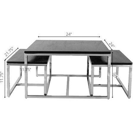 Surya Morwell Modern Black Top With Metallic Silver Stainless Steel Base Nesting Accent Side Tables MOW-001 - Image 2