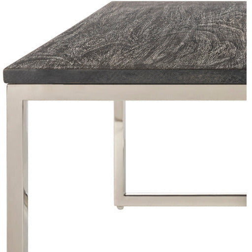 Surya Morwell Modern Black Top With Metallic Silver Stainless Steel Base Nesting Accent Side Tables MOW-001 - Image 3