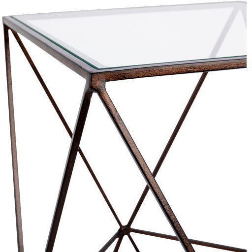 Surya Neo Geo Modern Glass Top With Metallic Copper Metal Base Accent Side Table NGO-003 - Image 3