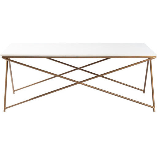 Surya Norah Modern White Marble With Gold Metal Base Rectangular Coffee Table NRH-002 - Image 3