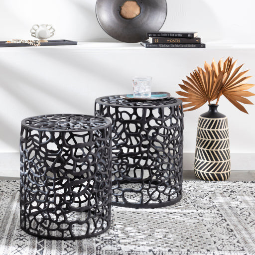Surya Risa Modern Black Metal Round Accent Side Table RIS-005 - Image 1
