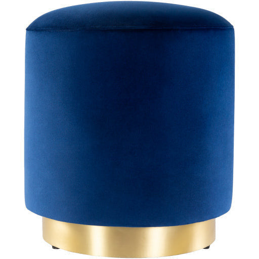 Surya Roxeanne Modern Dark Blue Velvet Round Pouf Ottoman With Gold Base RON-004 - Image 2