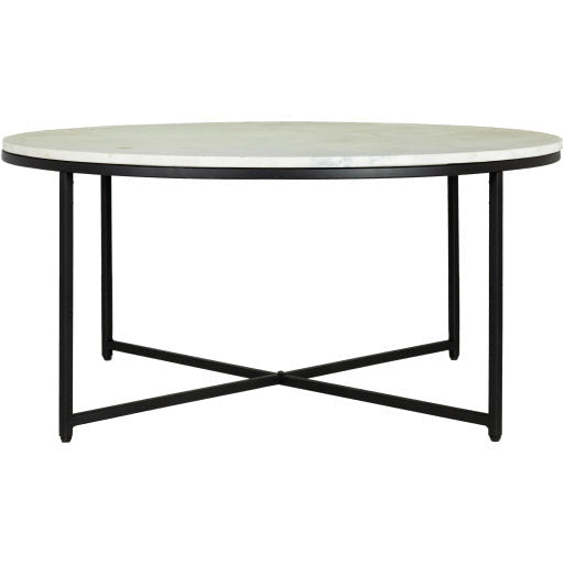 Surya Anastasia Modern White Marble Top With Black Metal Base Round Coffee Table  SIS-002 - Image 3