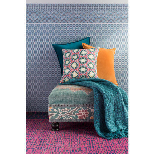 Surya Surat Modern Boho Sage, Blue, Saffron, Burnt Orange & Black Ottoman SURA-001 - Image 2