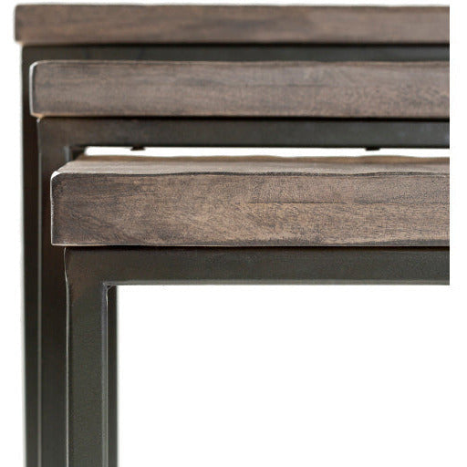 Surya Troyes Modern Gray Wood Top With Black Metal Base Set of 3 Nesting Accent Side Tables TOE-001 - Image 3