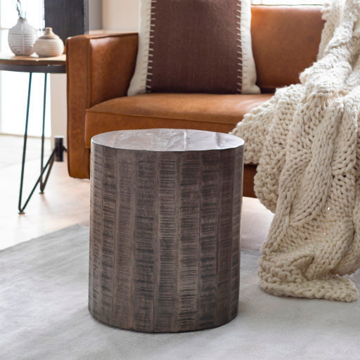 Surya Troyes Modern Gray Wood Round Accent Side Table TOE-003 - Image 1