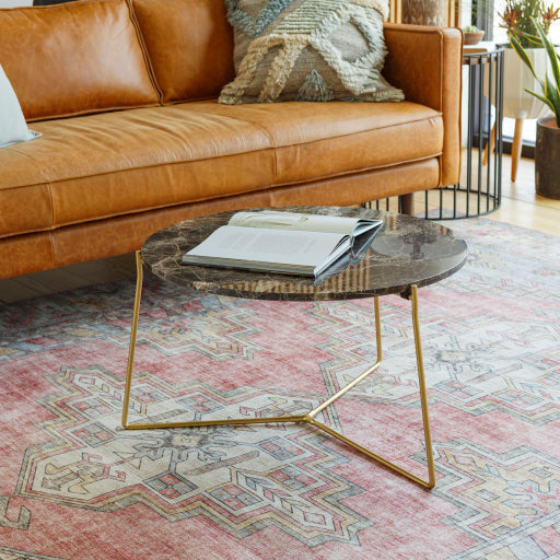 Surya Suave Modern Brown Marble Top With Gold Metal Base Round Coffee Table UAV-002 - Image 2
