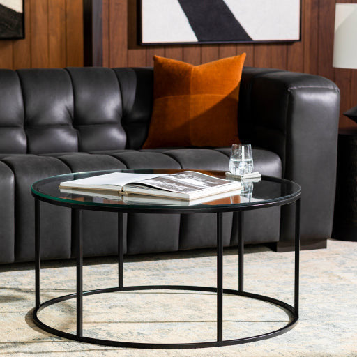 Surya Aryaa Modern Glass Top With Black Metal Base Round Coffee Table YAA-006 - Image 1