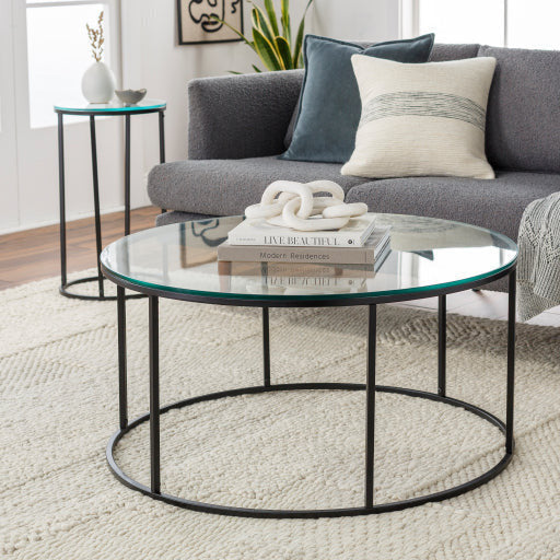 Surya Aryaa Modern Glass Top With Black Metal Base Round Coffee Table YAA-006 - Image 3