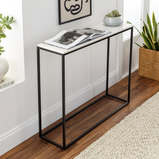 Surya Aryaa Modern White Marble Top With Black Metal Base Console Table YAA-007 - Image 1